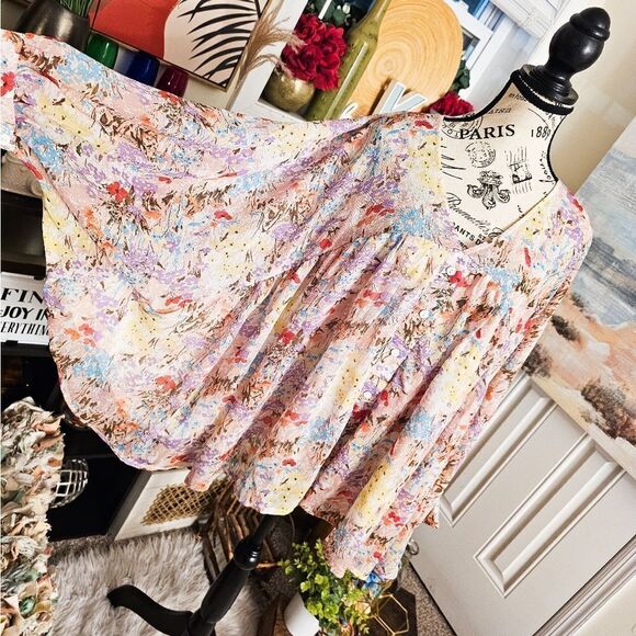 Hailey & Co. Rayon Floral Print Babydoll Blouse - Picture 1 of 15